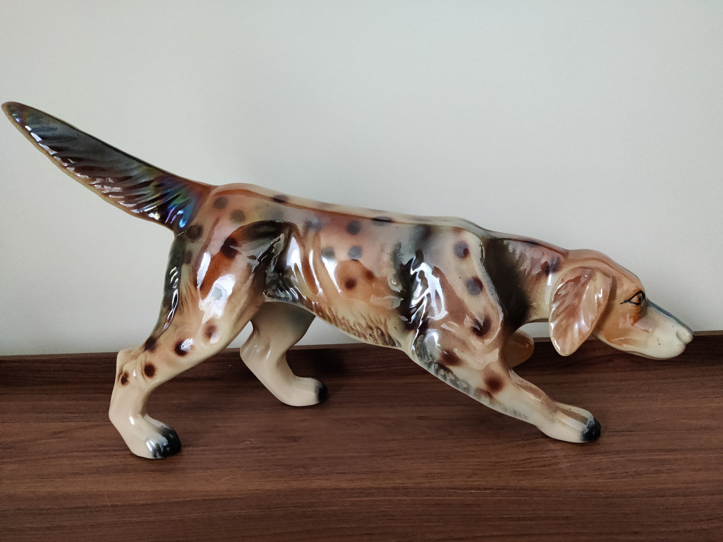 Statue chien Setter Ancienne Faïence Bequet Sculpture Animal Vintage