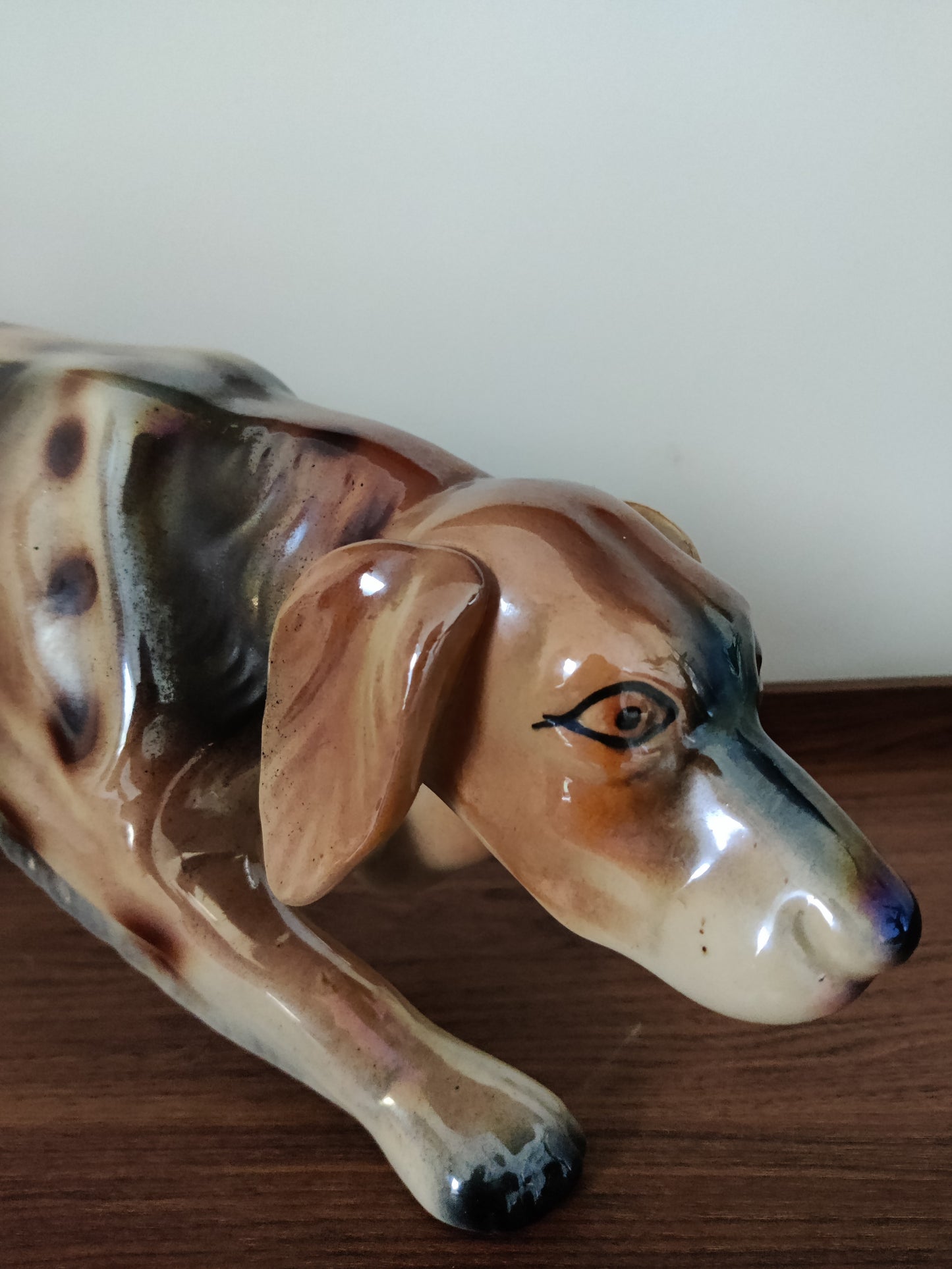 Statue chien Setter Ancienne Faïence Bequet Sculpture Animal Vintage