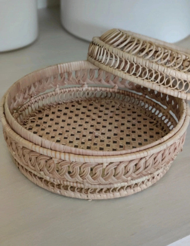 Boîte de rangement en jute et cannage