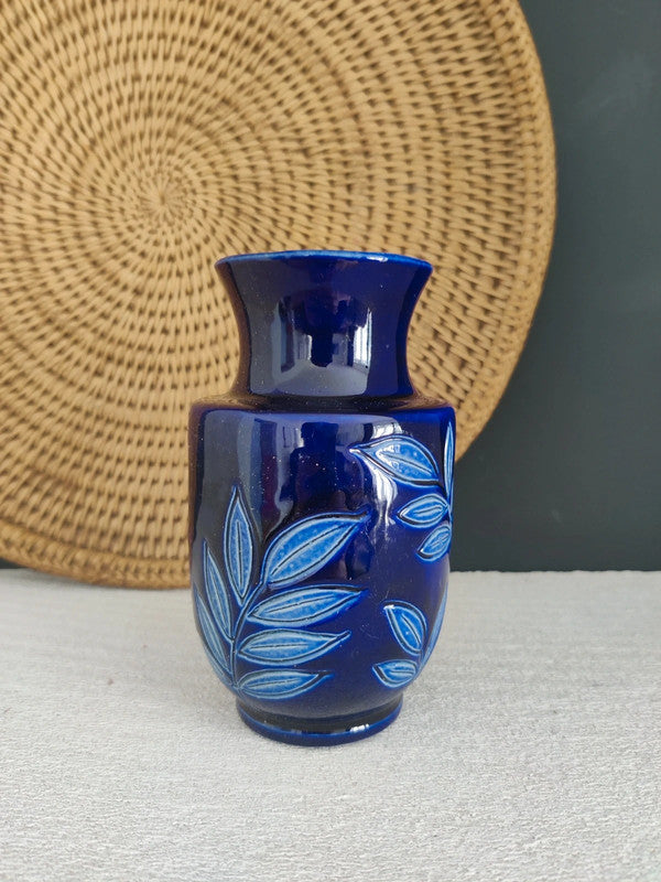 Vase en grès bleu d'Alsace, signé, fait artisanalement