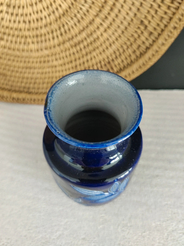 Vase en grès bleu d'Alsace, signé, fait artisanalement