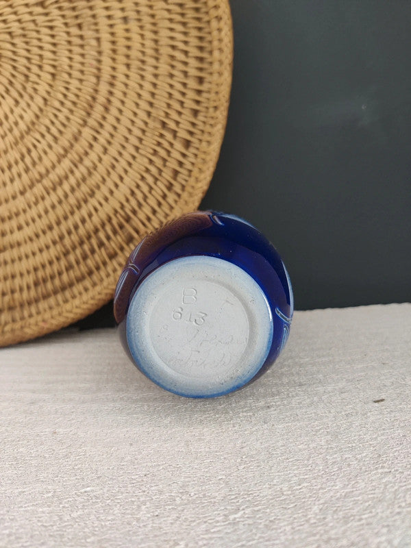 Vase en grès bleu d'Alsace, signé, fait artisanalement