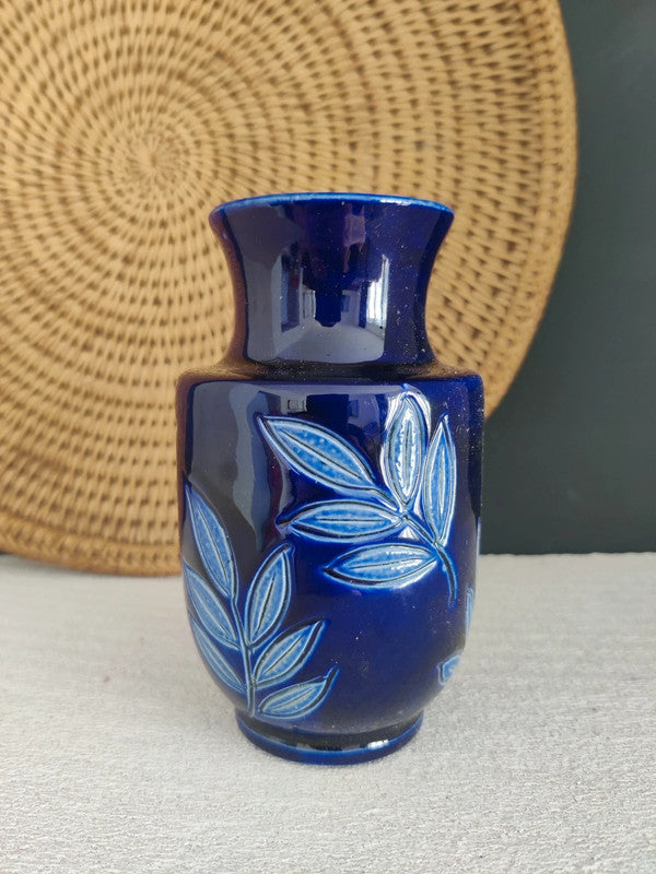 Vase en grès bleu d'Alsace, signé, fait artisanalement