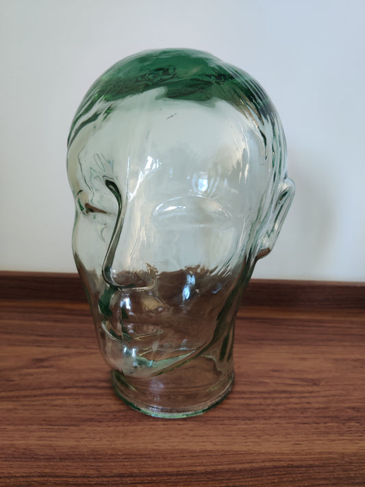 Tête à chapeau en verre - Marotte en verre porte-chapeaux vintage